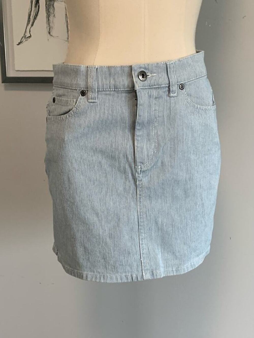 Two by Vince Camuto Denim Skirt Mini Jean Womens 4 Blue White Pinstripe